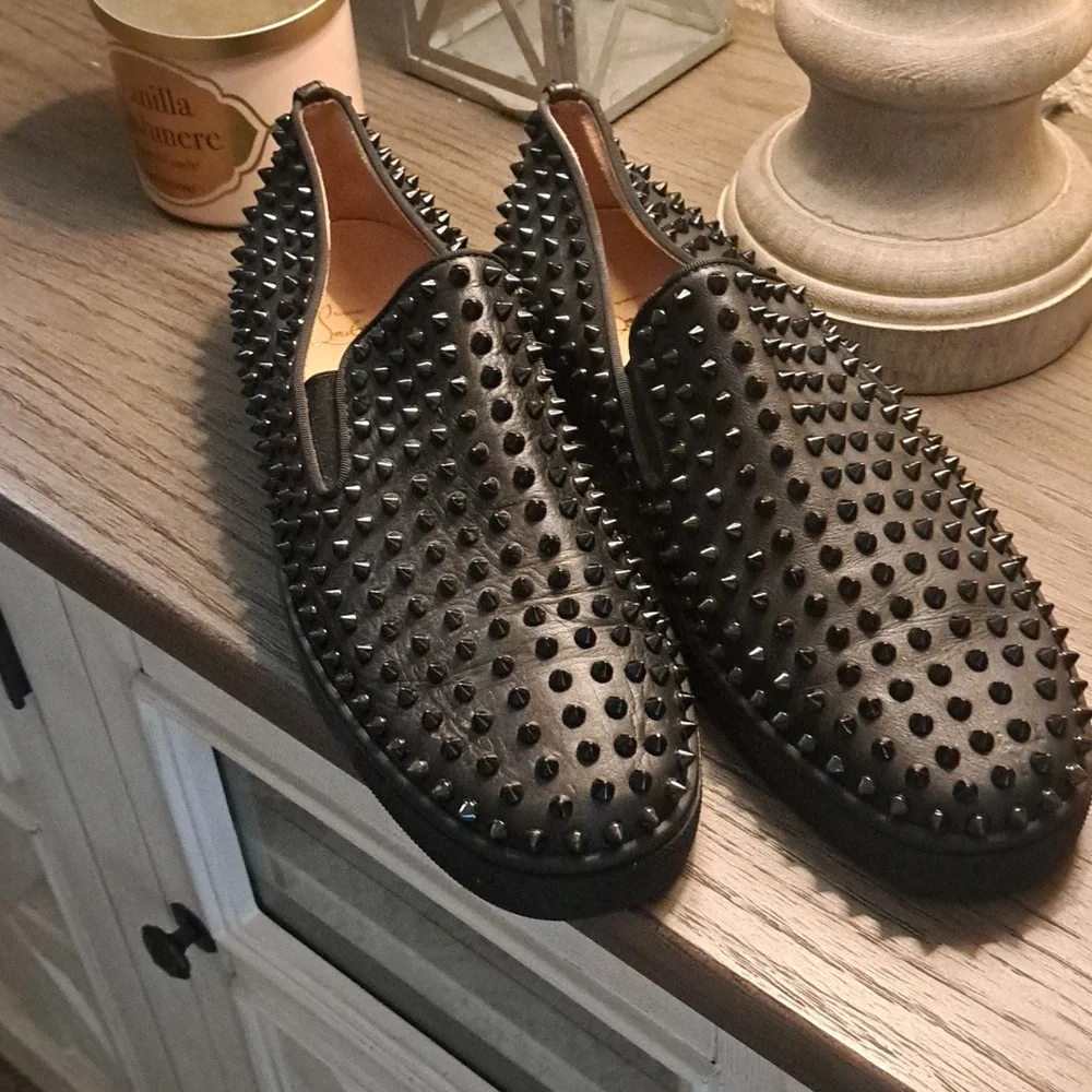 Christian Louboutin Black Spike Roller Boat Sneaker - Picture 3 of 6